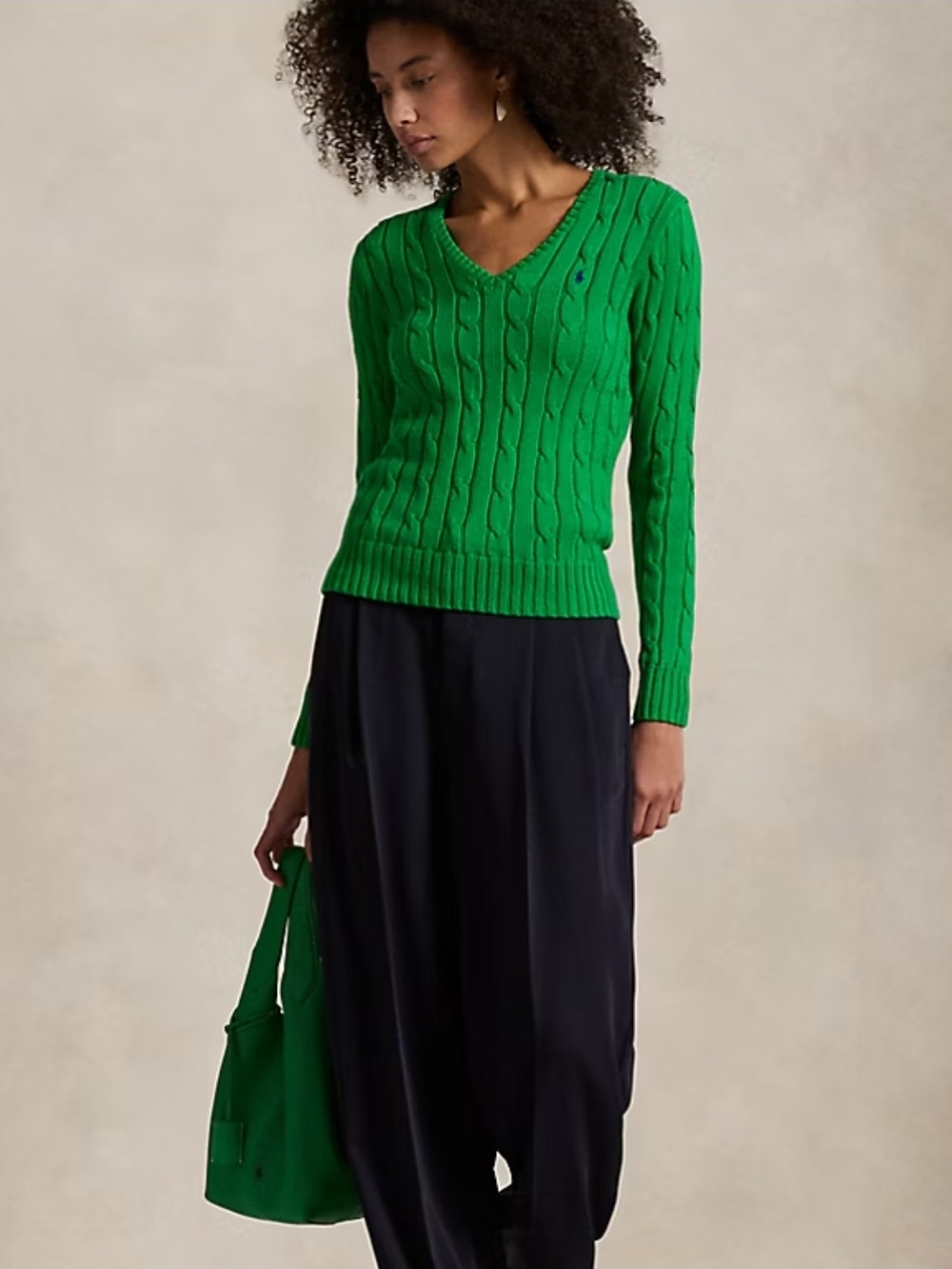 Polo Ralph Lauren Women's Cable-Knit Cotton V-Neck Jumper Sweater